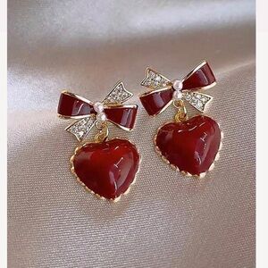 SALE!! Elegant Red Heart Bow Earrings